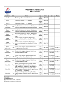 Tabela de Livros - ano letivo 2017