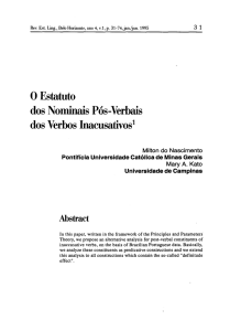 O Estatuto dos Nominais Pós-Verbais dos Verbos Inacusativos