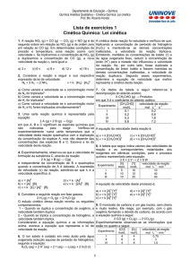 Lista de exercícios 1 - Cinética Química: Lei cinética.