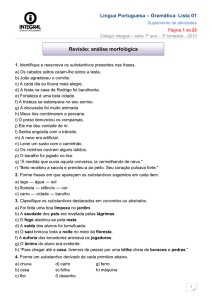 Língua Portuguesa – Gramática: Lista 01 Revisão: análise morfológica