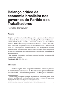 Balanço crítico da economia brasileira nos governos do Partido dos