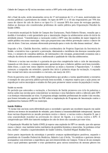 Cidade de Campos no RJ vacina meninas contra o HPV pela rede