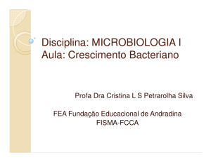 Disciplina: MICROBIOLOGIA I Aula: Crescimento Bacteriano