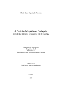 A Posição do Sujeito em Português: estudo sintáctico, semântico e