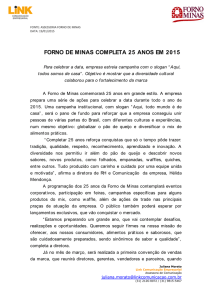 FORNO DE MINAS COMPLETA 25 ANOS EM 2015