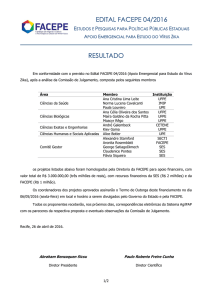 EDITAL FACEPE 04/2016 RESULTADO