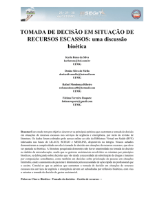 TOMADA DE DECISÃO EM SITUAÇÃO DE RECURSOS