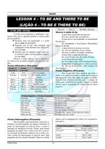 LESSON 4 – TO BE AND THERE TO BE (LIÇÃO 4 – TO BE E THERE TO BE)
