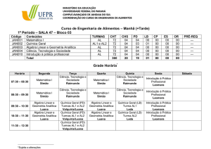 Curso de Engenharia de Alimentos – Manhã (+Tarde) 1º Período