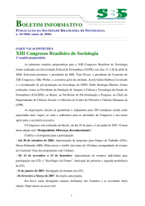 BOLETIM INFORMATIVO XIII Congresso Brasileiro de Sociologia
