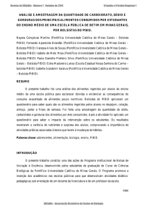 ANÁLISE E AMOSTRAGEM DA QUANTIDADE DE CARBOIDRATO