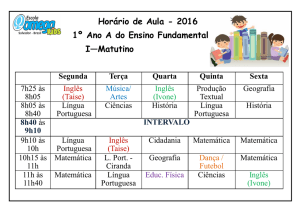 Horário de Aula - 2016 1º Ano A do Ensino