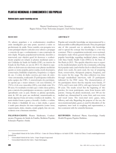 PLANTAS MEDICINAIS: O CONHECIMENTO E USO POPULAR