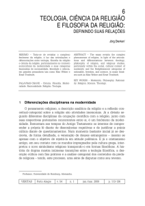 6 TEOLOGIA, CIÊNCIA DA RELIGIÃO E FILOSOFIA DA RELIGIÃO: