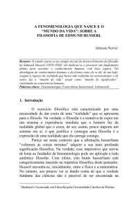 A FENOMENOLOGIA QUE NASCE E O “MUNDO DA VIDA”: SOBRE