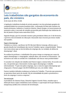 ConJur - Leis trabalhistas são gargalos da economia do país, diz