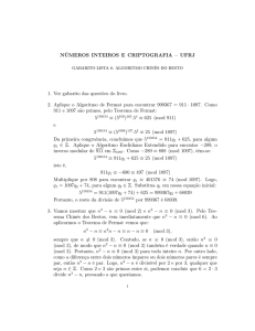 NÚMEROS INTEIROS E CRIPTOGRAFIA – UFRJ 1. Ver gabarito