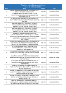 Trabalhos que serão apresentados no dia 15 de