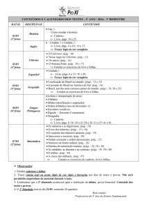 conteúdos e calendário dos testes - 4º ano / 2016