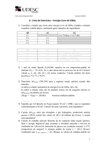 6 - Lista de Exercícios Energia Livre de Gibbs