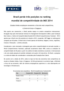 Brasil perde três posições no ranking mundial de competitividade