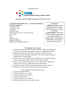 CIENTEC 2013 CUIDADO: O sulfato de Cobre é uma substância