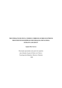 recuperação de zinco, cádmio e cobre de licores sulfúricos