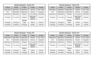 Horário Semanal – Turma 151 2º feira 3º feira 4º feira 5º feira 6º feira