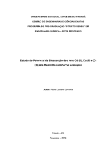 Estudo da biossorção dos íons cádmio, cobre e - Início