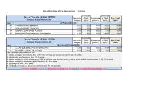 Curso Filosofia - Edital 12/2014 Estágio Supervisionado I Curso