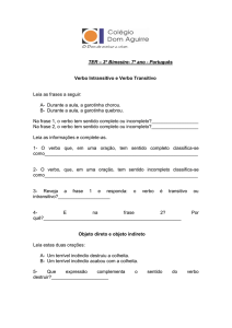 TER – 3º Bimestre- 7º ano - Português Verbo Intransitivo e Verbo