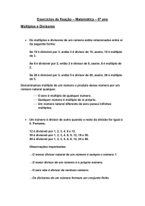Exercícios de fixação – Matemática – 6º ano Múltiplos e Divisores