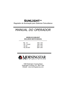 SUNLIGHT™ Regulador de Iluminação para Sistemas Fotovoltaicos