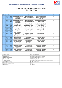 CURSO DE GEOGRAFIA – HORÁRIO 2016.2 V E S P E R T I N O