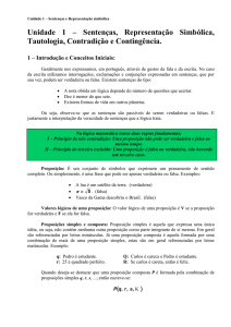 Unidade 1 – Sentenças, Representação Simbólica, Tautologia