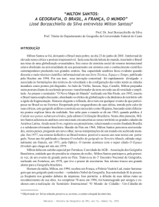 MILTON SANTOS: A GEOGRAFIA, O BRASIL, A FRANÇA, O MUNDO