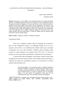 A LINGUÍSTICA ANTES DE FERDINAND DE SAUSSURE – UMA