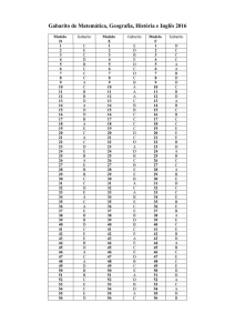 Gabarito de Matemática, Geografia, História e Inglês 2016