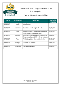 Tarefas Diárias – Colégio Adventista de Rondonópolis Turma: 1º