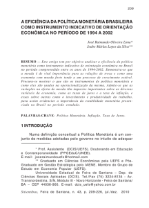 a eficiência da política monetária brasileira como instrumento