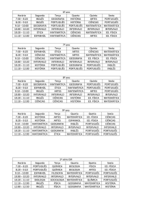 6º ano Horário Segunda Terça Quarta Quinta Sexta 7:30 – 8:20