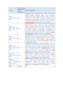 Produto Ácido Fólico declarado na tabela nutricional Lista de