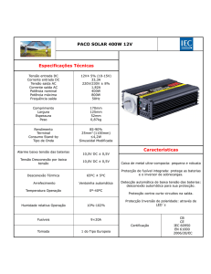 PACO SOLAR 400W 12V Especificações Técnicas Características