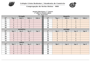 Português Geografia Nº Tipo 1 Nº Tipo 1 01 b c a 16 b a c 02 c e d