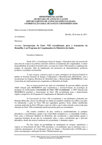 Ofício nº 042-2013 Incorporação do Fator VIII recombinante para o
