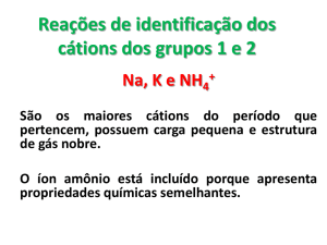 Reações de identificação dos cátions dos grupos 1 e 2