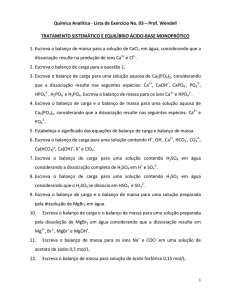 Química Analítica - Lista de Exercício No. 03