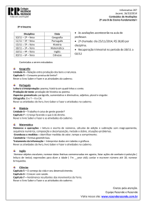 Informativo 207 Jacareí, 16/10/2014 Conteúdos de Avaliações 2º