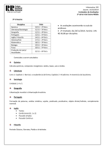 Informativo 192 Jacareí, 13/10/2014 Conteúdos de Avaliações 1º