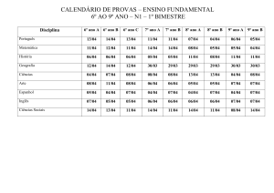 Calendário de provas – 1º bimestre